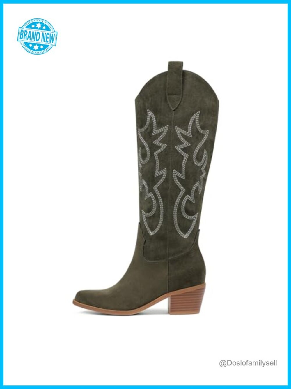 Women's Knee High Cowboy Boots Pointed Toe Chunky Heel Suede Pull On
